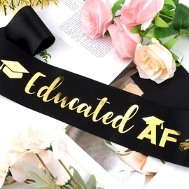 Vovii Educated AF Graduation Sash for Graduation Decorations, Black Glitter Sash with Gold Foil for Grad Gifts Party Supplies Graduation Accessories