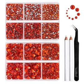 Beadsland 8300PCS Flatback Rhinestones, Orange Rhinestone Nail Gems Round Crystal Rhinestones for Crafts, Mixed 10 Sizes with Wax Pencil and Tweezer Kit, SS3-SS30, Hyacinth