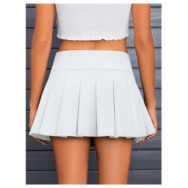 MakeMeChic - Minifalda plisada para mujer, con nudo de lazo, cintura caída, falda de uniforme para patinador Y2K, Blanco, M