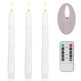 AFINETH Flameless Taper Candles with Rmote, 9.6" Dripless Battery Operated Candles, 3 Pack Real Wax Led Candles Flickering Candlesticks with 3D Flame, Fake Candles for Home, Wedding, Party, White