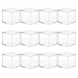 Cabilock 12Pcs Mini Acrylic Storage Box Square Storage Bins Beads Storage Box Desk Drawer Organizer for Small Items Jewelry Earring Note Pads Paperclips 5. 5CM