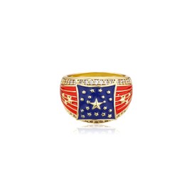 JINAO American Flag Rings for Men 14K Gold-Plated - Patriotic Chunky Ring with 5A Cubic Zirconia Border & Oil Painting Craft, Mens Fashion Jewelry 7-11 (Golden, 7)