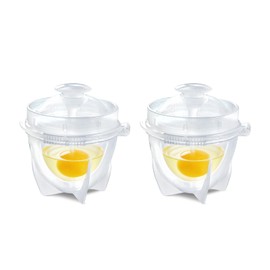 Innodoris Microwave Egg Cooker (2 Pack), Rapid Hard Boiled Egg Maker & Poacher for Breakfast Sandwiches, BPA-Free Double Boiler Cups with Yolk Piercer, Non-Stick No Shell Peeling, Portable for Dorm & Office, Transparent