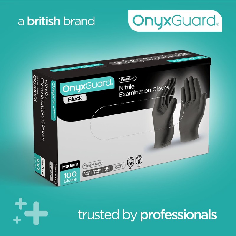 OnyxGuard Black Medical Grade Nitrile Examination Gloves - Multipurpose, Powder