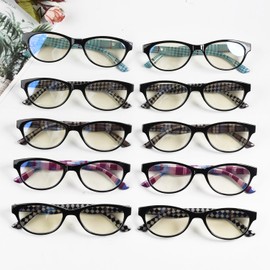 Eyekepper 10 Pack Blue Light Blocking Reading Glasses Cat Eye Patterned Computer Readers Women +1.25