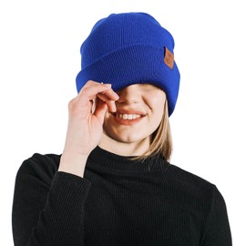 OZERO Winter Beanie Hat for Men Women: Unisex Warm Knit Cuffed Skull Cap Thermal Soft Snow Cap Winter Gifts for Family and Friends for Cold Weather (UK, Alpha, One Size, Navy Blue-no Lining)