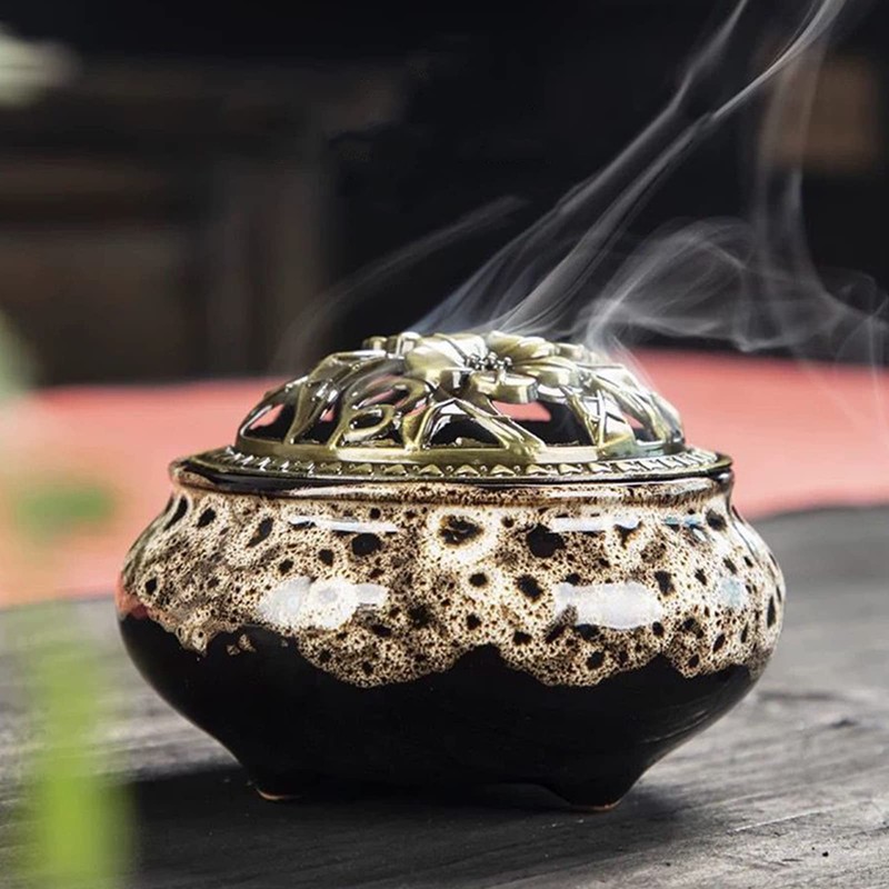 Incense Burner, Ceramic Incense Burner with Lid, Suitable for Incense