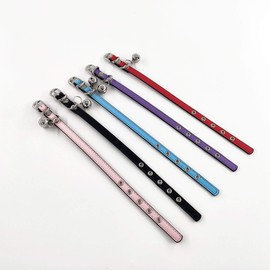 Accod Pet Leather Collar with Bell Classic Pet Bell Collar for Small Dogs or Cats,Neck Adjustable 16-22CM 1CM Wide,Puppy Dog Cat Collar (Red)