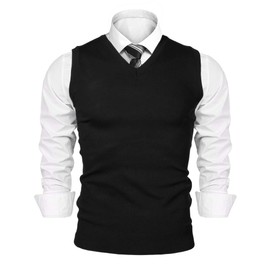 iClosam Men’s V-Neck Comfort-Fit Cotton Knitted Waistcoat - black, size: l