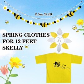 3 Pcs Summer 12 ft Skeleton Clothes Accessories Skeleton Outfit Yellow Bee Shirt Flower Hat Bee Flower Felt Garland Spring Costume for 12 ft Costume Outfit Dress Decor