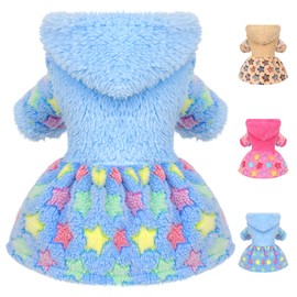 Wansommy Warm Dog Dress, Winter Small Dog Sweater Dress Girls, Puppy Outfit Female, Pet Clothes Puppy Sweater for Chihuahua Yorkies Havanese(Blue Star, S)