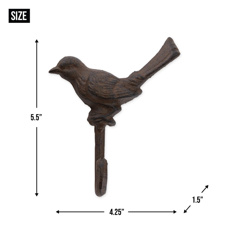 DII Cast Iron Collection Decorative Wall Hook Set, Robin, 3