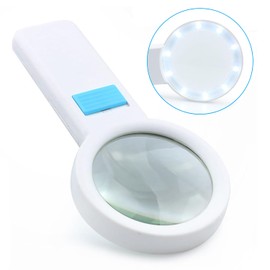 SHUBEIEUMI Lupe mit Licht, 5X Leselupe mit 10 LEDs, Beleuchtete Lupe, Leselupe mit Licht für Senioren Groß, Handlupe mit Licht für Lesen, Inspektion, Münzen, Schmuck (Schwarz)