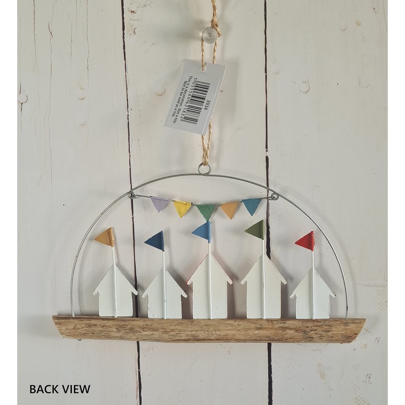 "Rustic Beach Huts with Flags in Driftwood" Decorative Seaside Theme