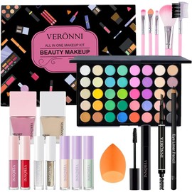Kit de maquillaje para mujeres, kit completo, kit de maquillaje todo en uno con sombra de ojos, delineador de ojos, cejas, brillo de labios, maquillaje facial y pinceles, conjunto completo de