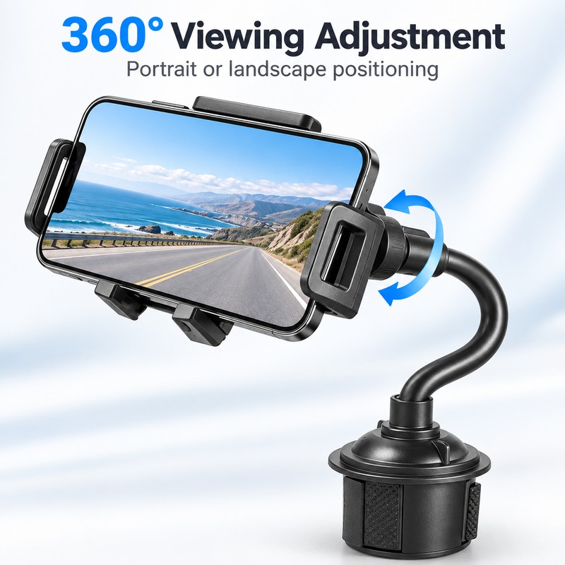 Car Cup Holder Phone Mount – Adjustable Base, Flexible Gooseneck