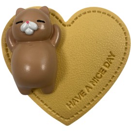 Leather Heart Cat Cat Folding Smartphone Grip Sockets Korean Smartphone Ring Stand Grip Tock Ring Smartphone Drop Prevention Mobile Ring Grip 3D Glossy Cute (Yellow)