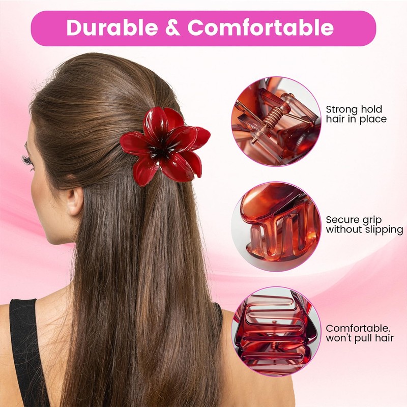 Flower Hair Claws for Women, Large Hawaiian Flower Hair Claw