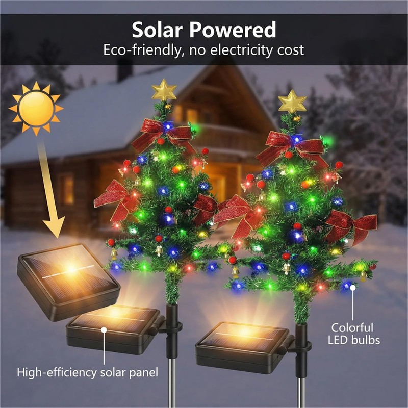 2 Pack 2.5 FT Solar Christmas Tree Outdoor Decoration, Waterproof