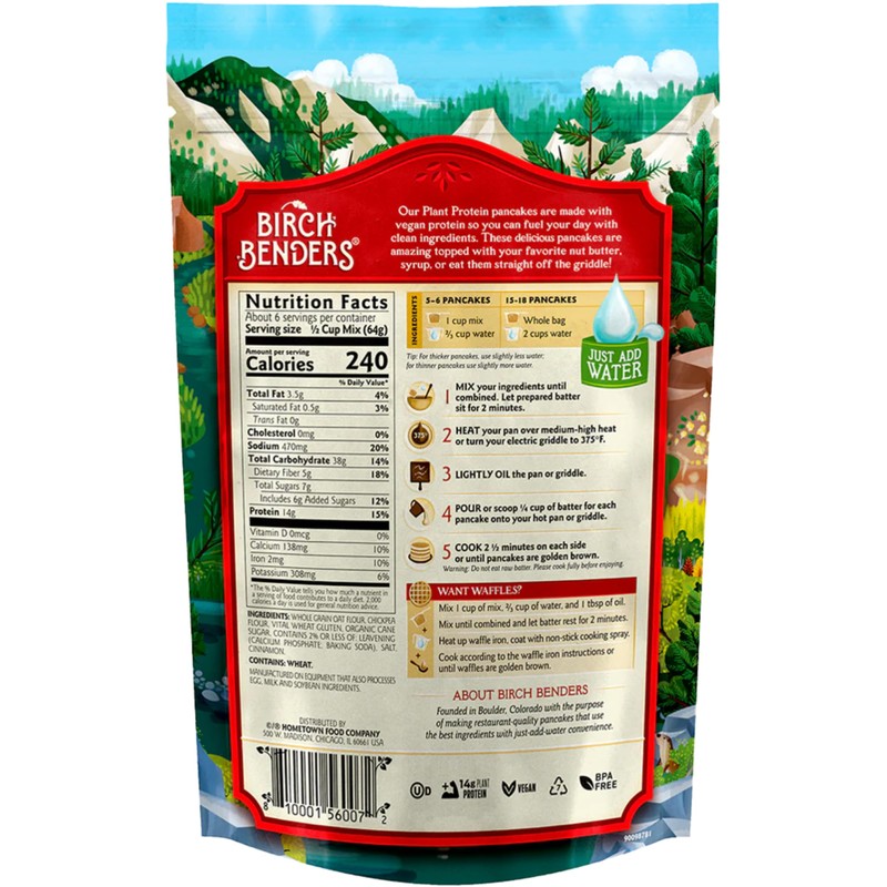 Birch Benders Plant Protein Pancake & Waffle Mix, Vegan, 14g