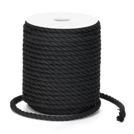 KINGLAKE Macrame Yarn 6 mm, Cotton Cord 30 m, Macrame Cord Black 6 mm, Cotton Cord, Thick Braided Cord, Cotton Rope for Crafts, Gardening, Packaging, Decoration