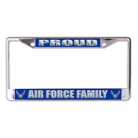 PROUD AIR FORCE BLUE USA MADE CHROME LICENSE PLATE FRAME
