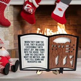 ANHUIB Christian Wall Art,Christmas Nativity Scene Wooden Tabletop Set,Bible Gifts for Women,Wood Christmas Ornaments,Birth of Jesus Christmas Desktop Wooden Display Ornaments,Xmas Home Decorations