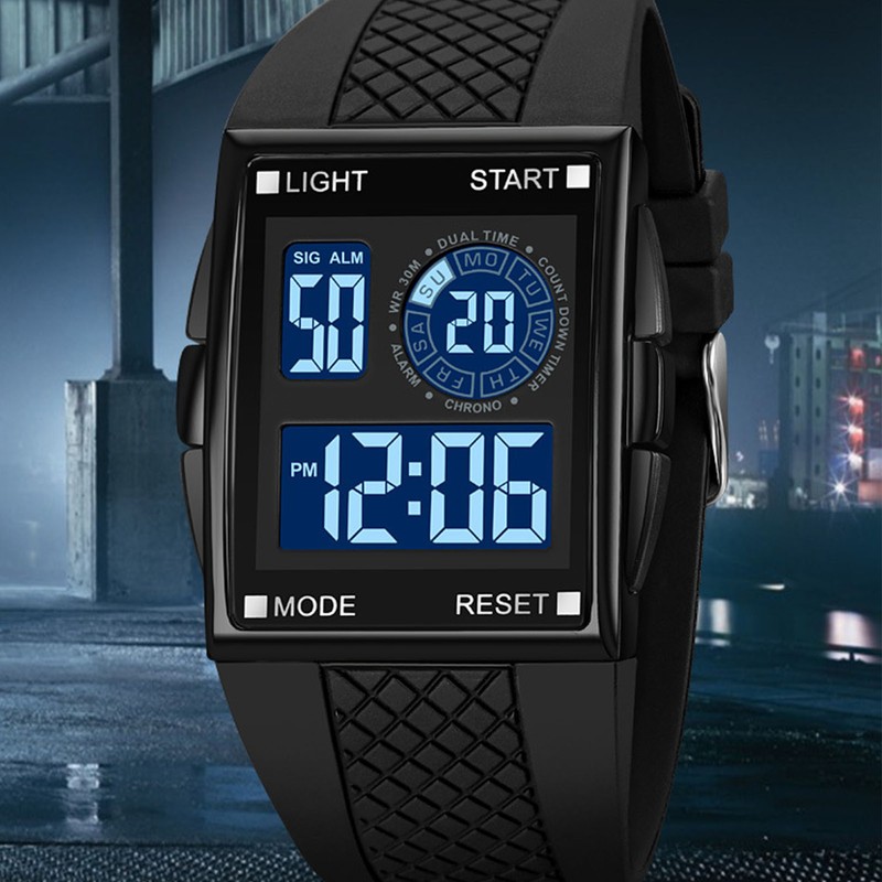 Digital Sport Watch Waterproof Stopwatch PU Leather Strap LED Luminous