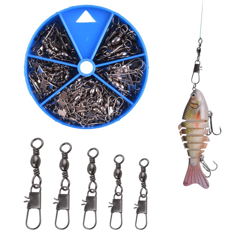 100pcs Barrel Swivel with Safty Snap Connector Fishing Tackle Box