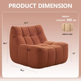 NBLDGT Comfy Lounge Chair with Wide Backrest, Single Seated Lazy Sofa Couch with High-Rebound Memory Foam, Upholstered Accent Chair for Living Room, Bedroom, Office (Orange)