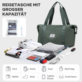 Vacuum Travel Bag with Hand Pump, Women's Hand Luggage Bag, Sports Bag, Weekender Bag, Swimming Bag, Travel Duffle Bag, Fitness Bag, Training Bag, Hospital Bag, Army Green, briefcase