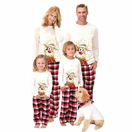 Awoscut Christmas Family Matching Pajamas Christmas Pjs Holiday Nightwear Sleepwear Sets Long Sleeve Pjs (Kids, 4-5 Years, Style-A)