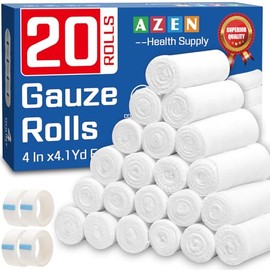 AZEN Paquete de 20 Vendas de Rollos de Gasa, 4 pulgadas x 4.1 yardas, Suministros Médicos Premium y Suministros de Primeros Auxilios, Venda Envolvente