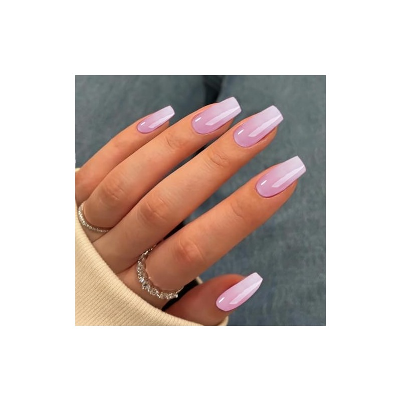 Uñas francesas cuadradas largas, uñas postizas ombré de ataúd mediano,