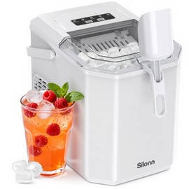 Silonn Ice Maker Countertop,Self-Cleaning Ice Makers with Basket and Scoop,9 Cubes in 6 Mins, 26 lbs per Day, Ideal for Home,Kitchen,Camping,RV,White