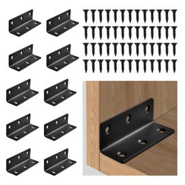 10PCS Angle Brackets, L Corner Brackets Stainless Steel, Wood Metal Joining Fixing Repairing Jointing Furniture Shelves Cabinets for Home Barn Shed Garage Gardens Reinforcement with Screws 27x27x80mm