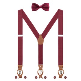 Men's Braces, Bow Tie Set, 2 Ways to Wear, 6 Leather Button Hole, 3 Clips, Y-Shape, 3.5 cm, Wide Extended Braces for Height 160 - 200 cm -