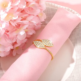 Hotop 400 Pcs Napkin Rings Set Metal Leaves Napkin Holders Rhinestone Gold Napkin Buckle for Wedding Christmas Thanksgiving Party Dinner Table Decoration