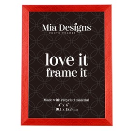 Mia Designs Picture Frame Cross Brushed Metallic Red 4x6 (10x15cm) Photo Frame for Desk, Wall and Table Top in Eco-friendly PS material Environmentally Friendly Freestanding Frame