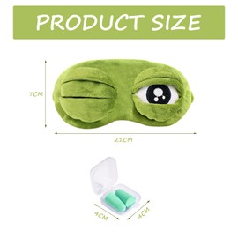 1 Piece Lonely Frog Eye Mask with 1 Pair Green Earplugs in Box, Eye Mask with Green Expression Sleeping Eye Mask, Super Soft Sleeping Eye Mask for Office Sleeping, Flying and Travel