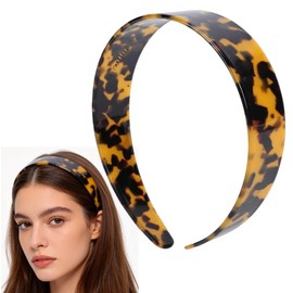 Lvnwrip Wide Tortoise Shell Headband with Teeth, Acetate Resin Hair Band for Women, 1.5-Inch Non-Slip Retro Headband