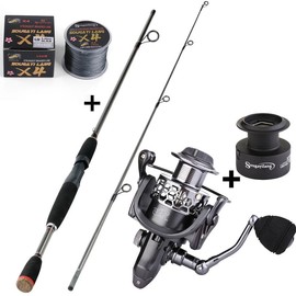 Sougayilang 5.9ft Ultra-Sensitive Glass Fiber Fishing rods set，13 + 1 Anti-Reverse Ball Bearings and 5.1:1 High-Speed Gear Ratio Casting Reel Combo for Outdoor fishing supplies - Color: Gray, size: 5.9FT/1000