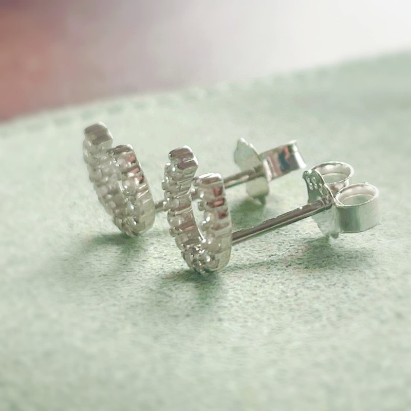 Silver 925 Earrings, 18K Coating, Hypoallergenic, U-Shaped Horseshoe, CZ Diamond,