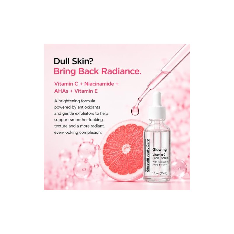 Suero facial iluminador con vitamina C, niacinamida, AHA y vitamina