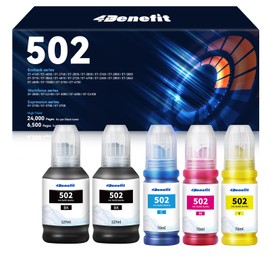 4Benefit Compatible T502 502 Ink Refill Bottles Replacement for Ecotank ET-3850 ET-4760 ET-4850 2850 2760 3760 ET-3830 ET-3843 ET-2750 ET-3750 ET4750 ET-15000 Printer - 5 Pack