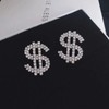 Dollar Money Symbol Crystal Stud Earrings for Women Funny Currency