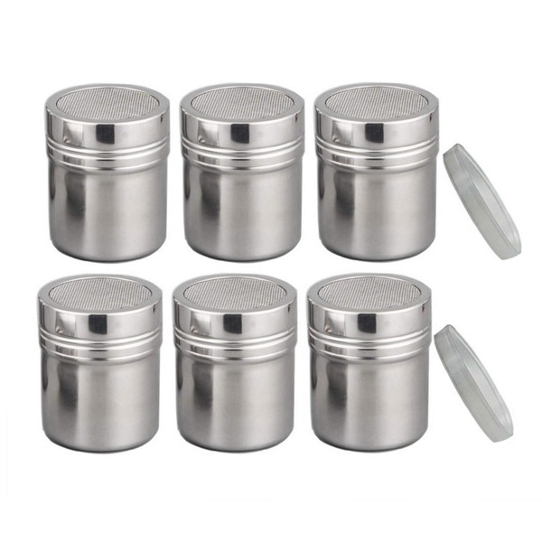 Powder Shaker with Lid,Stainless Steel Fine Mesh Shaker, for Sifter Cocoa,Cinnamon Powder,Icing Sugar,Chocolate Coffee (6 Pcs Medium)