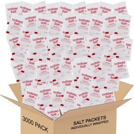 Salt Packets, Iodized Salt 3000 Bulk Total - Individually Wrapped Single Serve Packs - Restaurant Quality
