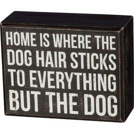 Primitives by Kathy Box Sign-Dog Hair, 4.5x3.5 inches, Black, White