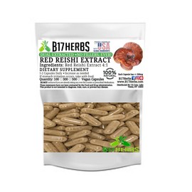B17 Herbs Red Reishi Extract 4:1 - Dual Extracted -  Mushroom Powder - 100 veggie caps